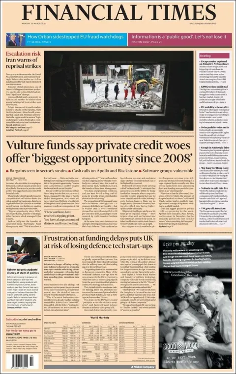 Portada de Financial Times del 2026-03-30