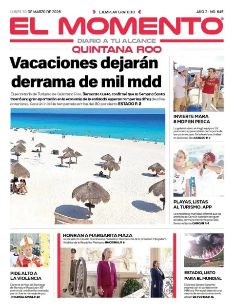 Portada de El Momento Quintana Roo del lunes, 30 de marzo de 2026