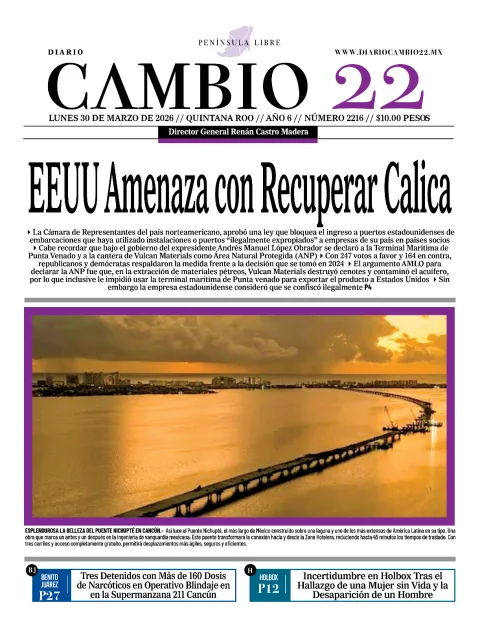 Portada de Diario Cambio 22 (portada) del lunes, 30 de marzo de 2026