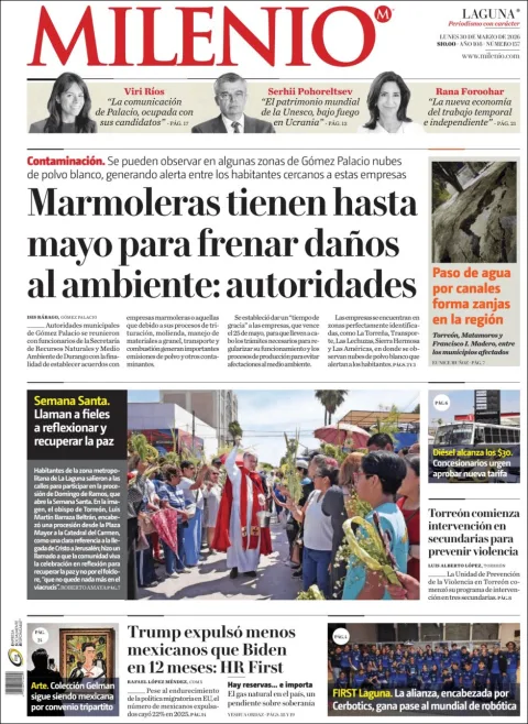 Portada de Milenio Laguna del lunes, 30 de marzo de 2026