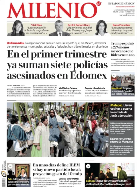Portada de Milenio Edo de Mexico del lunes, 30 de marzo de 2026