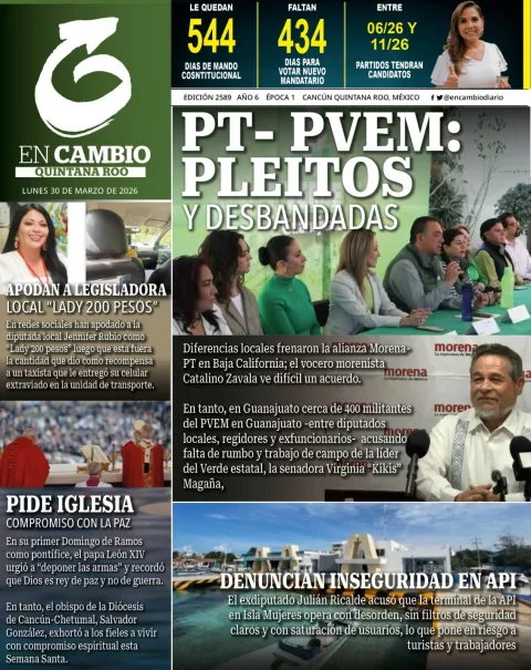 Portada de En Cambio - Quintana Roo (portada) del lunes, 30 de marzo de 2026