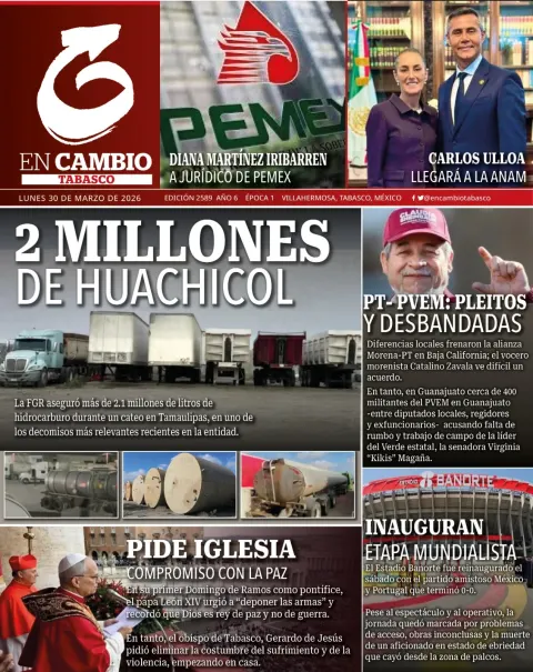 Portada de En Cambio - Tabasco (portada) del lunes, 30 de marzo de 2026