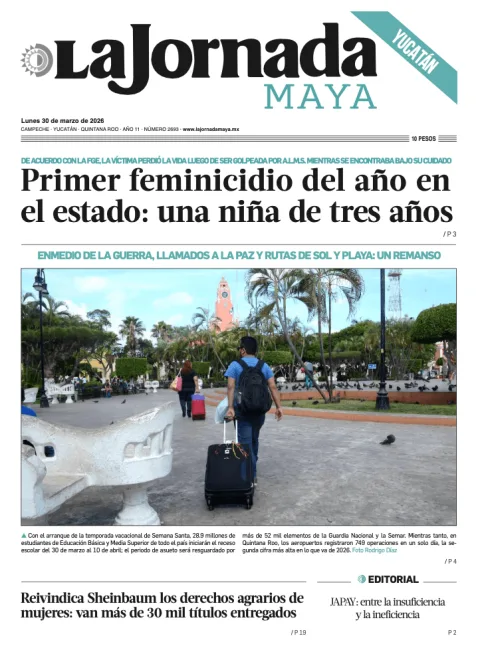 Portada de La Jornada Maya Yucatán del lunes, 30 de marzo de 2026