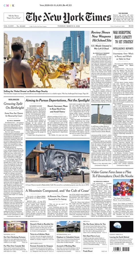 Portada de The New York Times (national) del martes, 31 de marzo de 2026