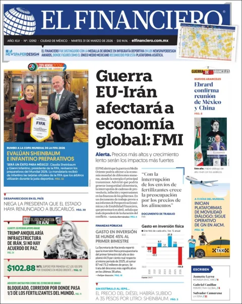 Portada de El Financiero del martes, 31 de marzo de 2026
