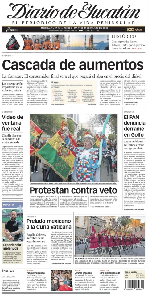Portada de Diario de Yucatán del martes, 31 de marzo de 2026
