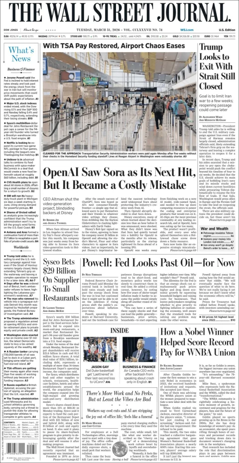 Portada de The Wall Street Journal