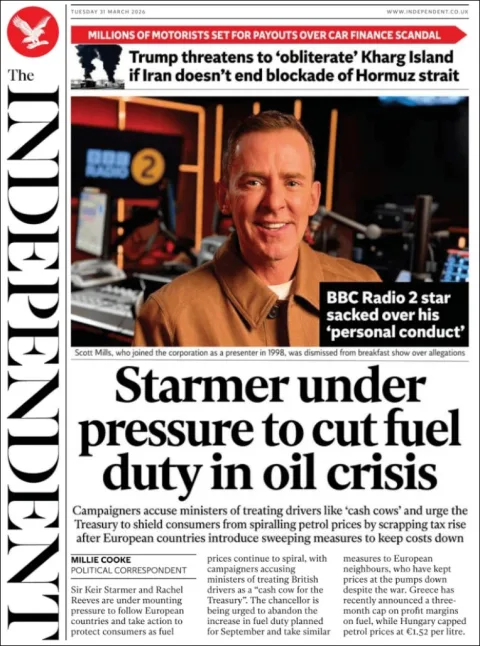 Portada de The Independent del martes, 31 de marzo de 2026