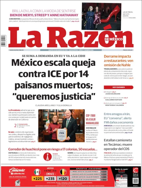 Portada de La Razon del martes, 31 de marzo de 2026