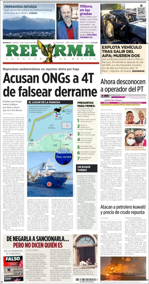 Portada de Reforma del martes, 31 de marzo de 2026