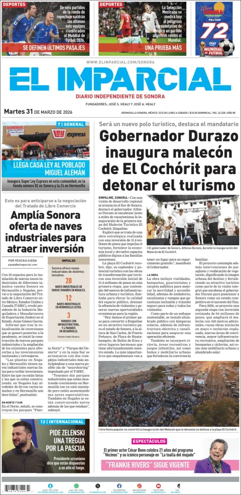 Portada de El Imparcial del martes, 31 de marzo de 2026