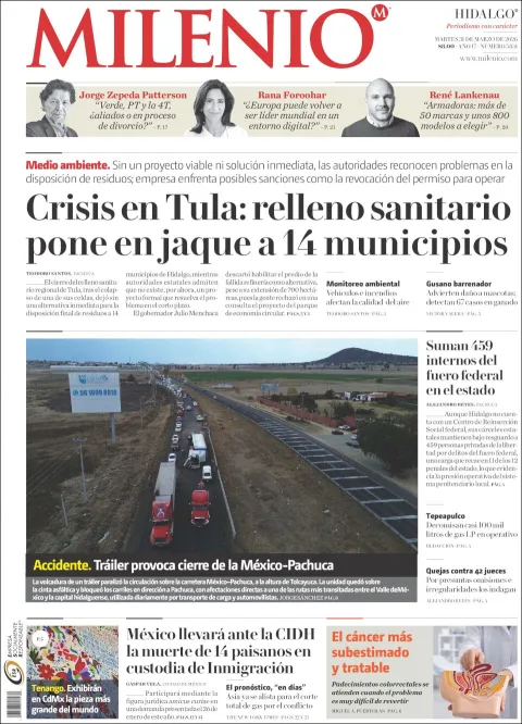 Portada de Milenio Hidalgo del martes, 31 de marzo de 2026