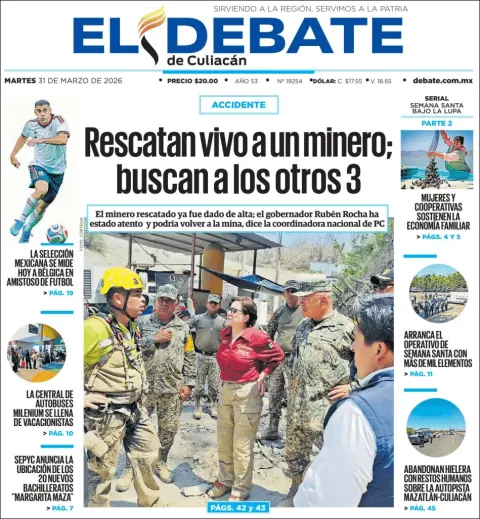 Portada de El Debate de Culiacan del martes, 31 de marzo de 2026