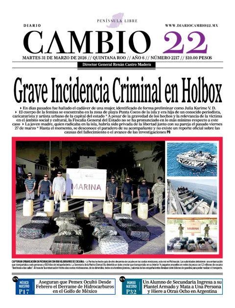 Portada de Diario Cambio 22 (contraportada) del martes, 31 de marzo de 2026