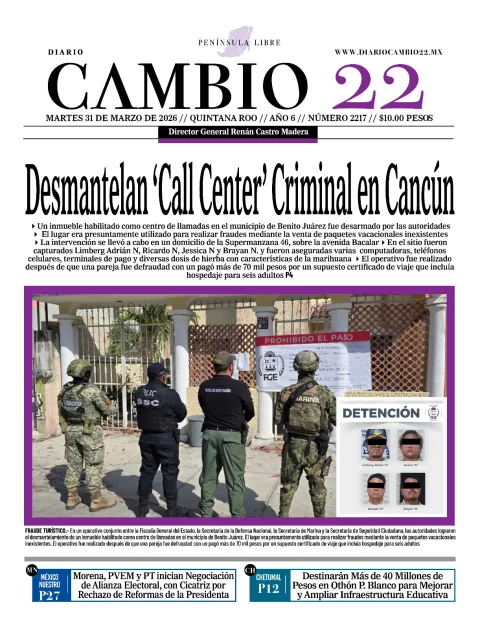 Portada de Diario Cambio 22 (portada) del martes, 31 de marzo de 2026