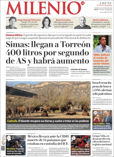 Portada de Milenio Laguna del martes, 31 de marzo de 2026