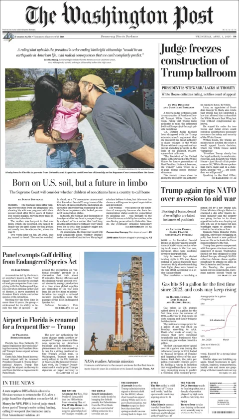 Portada de The Washington Post