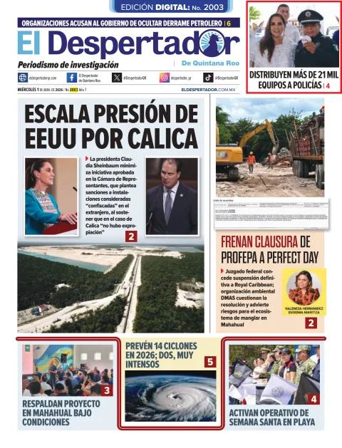 Portada de El Despertador de Quintana Roo del miércoles, 1 de abril de 2026