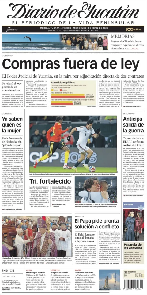Portada de Diario de Yucatán del miércoles, 1 de abril de 2026