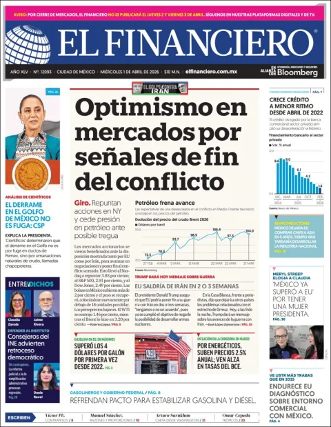 Portada de El Financiero del miércoles, 1 de abril de 2026