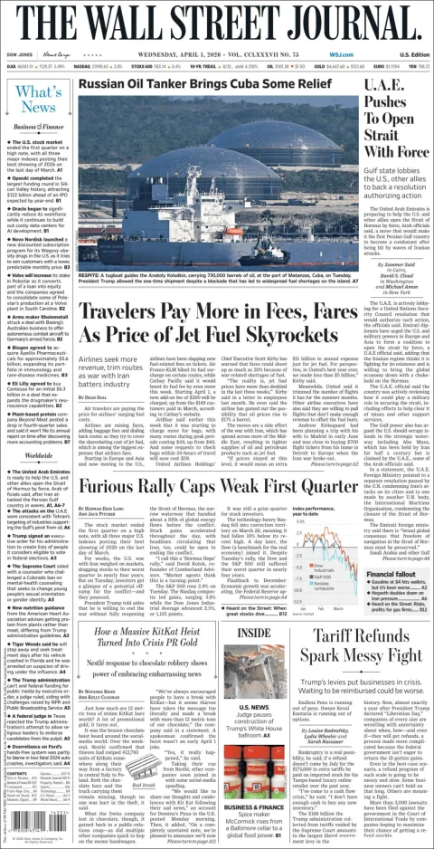 Portada de The Wall Street Journal