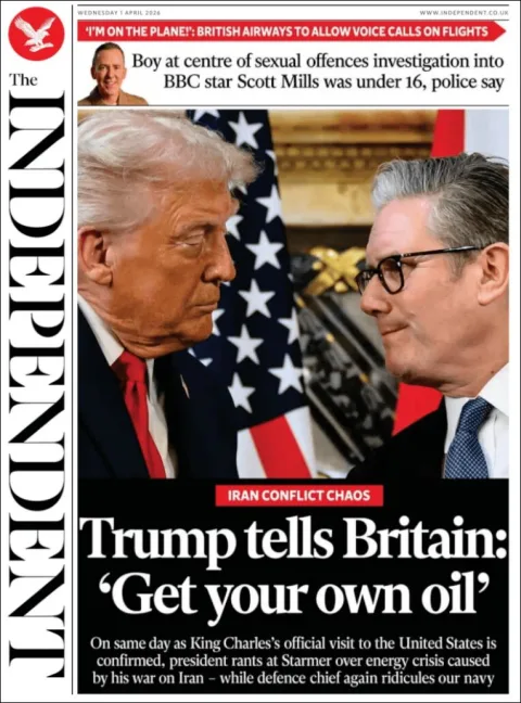 Portada de The Independent del miércoles, 1 de abril de 2026