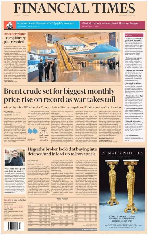 Portada de Financial Times del 2026-04-01