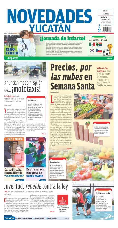 Portada de Novedades Yucatan