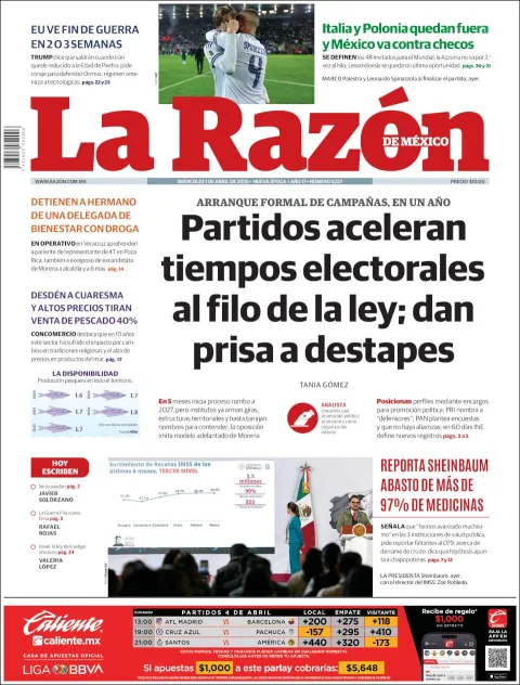 Portada de La Razon del miércoles, 1 de abril de 2026