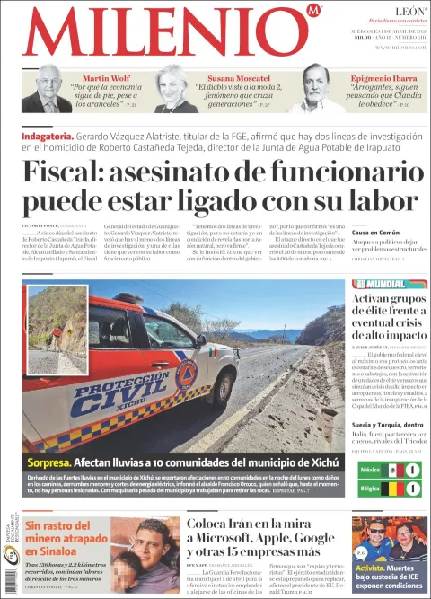 Portada de Milenio Leon del miércoles, 1 de abril de 2026