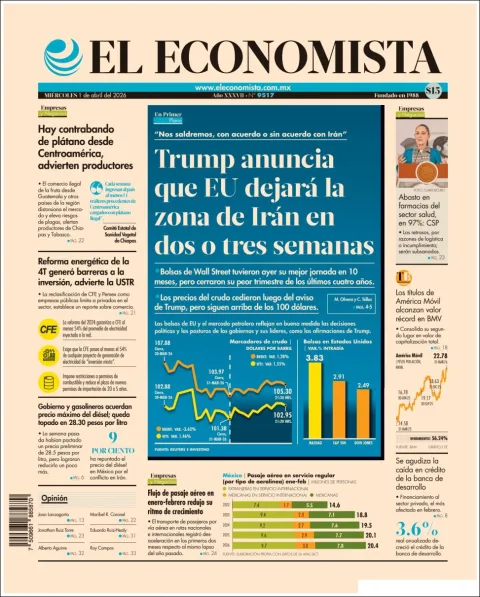 Portada de El Economista del miércoles, 1 de abril de 2026