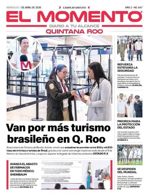 Portada de El Momento Quintana Roo del miércoles, 1 de abril de 2026