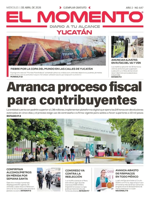 Portada de El Momento Yucatan del miércoles, 1 de abril de 2026