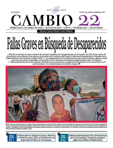 Portada de Diario Cambio 22 (contraportada) del miércoles, 1 de abril de 2026