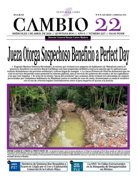 Portada de Diario Cambio 22 (portada) del miércoles, 1 de abril de 2026