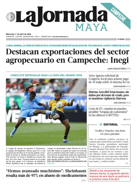 Portada de La Jornada Maya Campeche del miércoles, 1 de abril de 2026