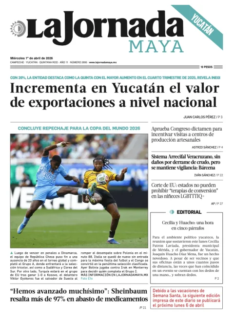 Portada de La Jornada Maya Yucatán del miércoles, 1 de abril de 2026
