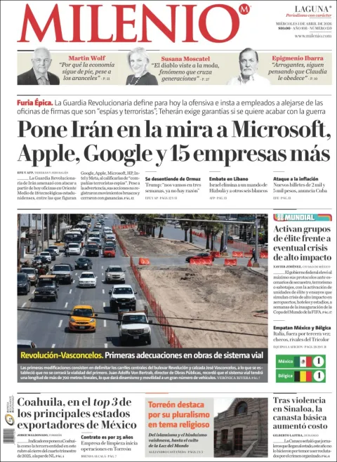 Portada de Milenio Laguna del miércoles, 1 de abril de 2026