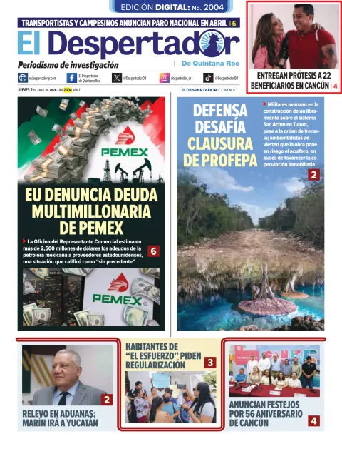 Portada de El Despertador de Quintana Roo del jueves, 2 de abril de 2026