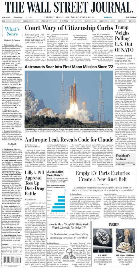 Portada de The Wall Street Journal