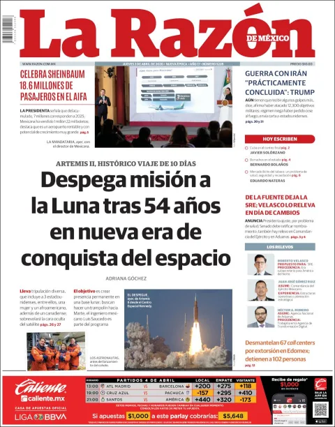 Portada de La Razon del jueves, 2 de abril de 2026