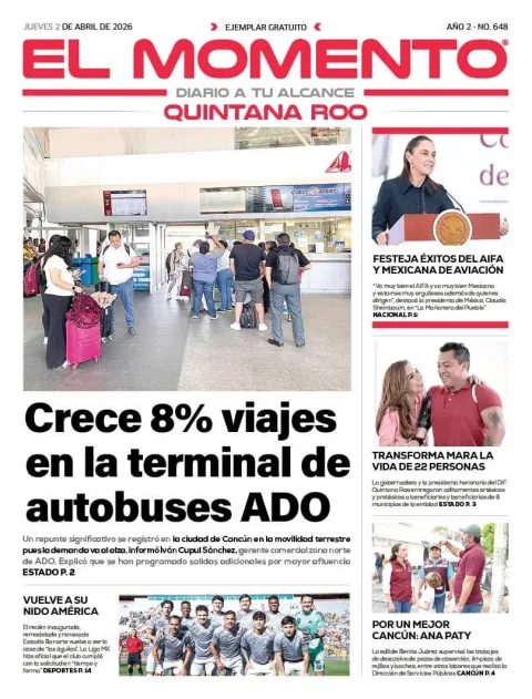 Portada de El Momento Quintana Roo del jueves, 2 de abril de 2026