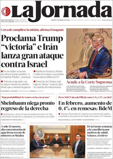 Portada de La Jornada del jueves, 2 de abril de 2026