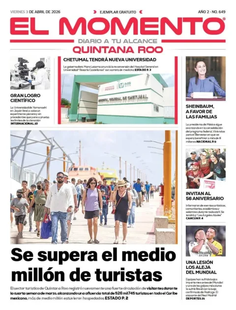 Portada de El Momento Quintana Roo del viernes, 3 de abril de 2026