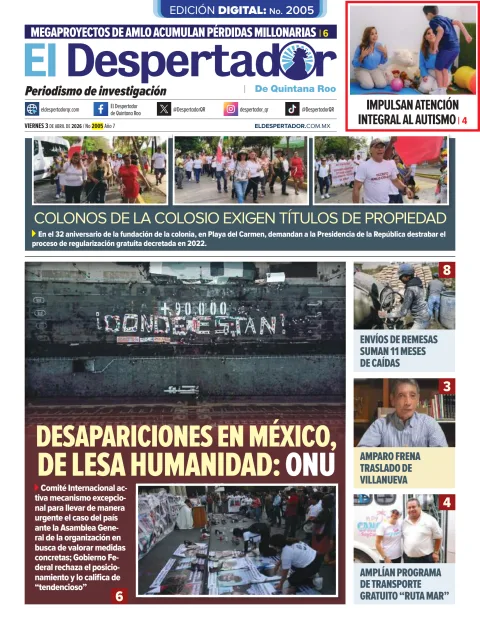 Portada de El Despertador de Quintana Roo del viernes, 3 de abril de 2026