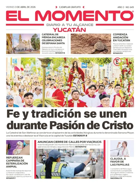 Portada de El Momento Yucatan del viernes, 3 de abril de 2026