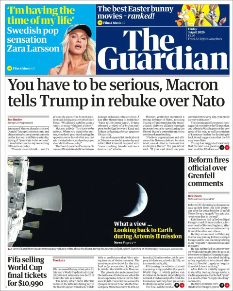 Portada de The Guardian (reino Unido)