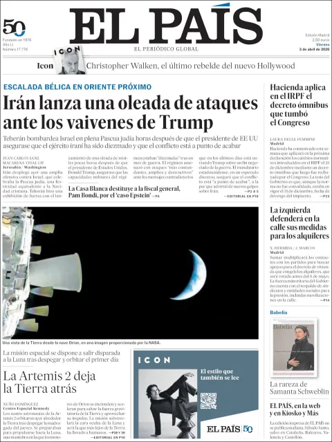 Portada de El Pais del viernes, 3 de abril de 2026