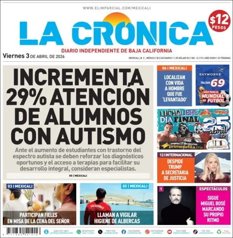 Portada de La Cronica del viernes, 3 de abril de 2026